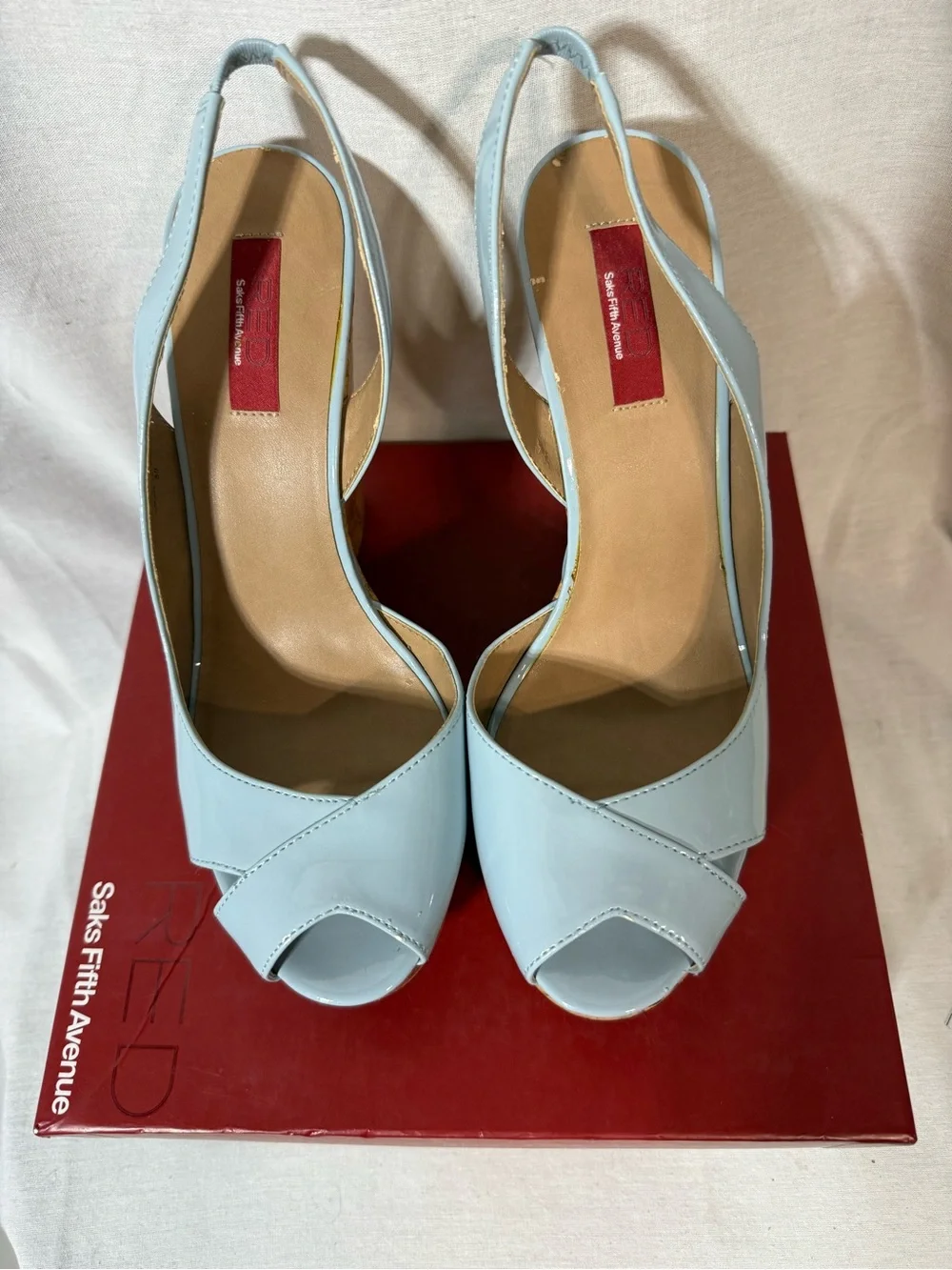 Saks Fifth Avenue Pale Blue Patent Slingback Peep-Toe Heels Size 9